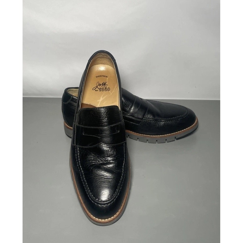 JOHNSTON & MURPHY PENNY LOAFERS BLACK SHEEPSKIN DRESS SHOES MEN'S 9M